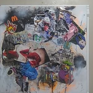 Collage on canvas paint paper glue